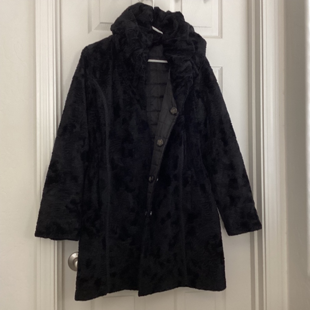 Laundry by Shelli Segal, NWOT, black, reversible faux fur/puffer, sz L, midi - Picture 2 of 11